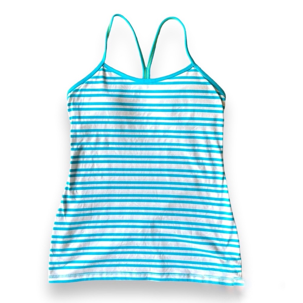 Lululemon Power Y Tank *Luon Light Twin Stripe Spry Blue / Spry Blue size 8